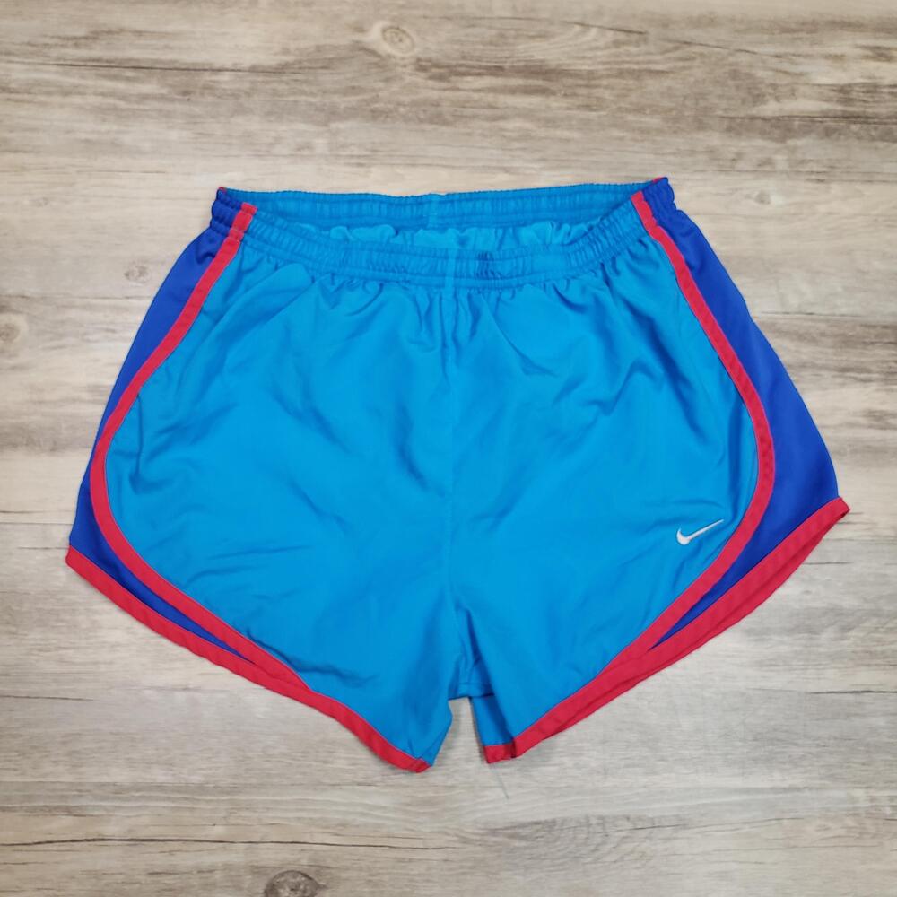 Nike Dri-FIT Running Shorts Womens Small Blue Red Lined Colorblock Athletic